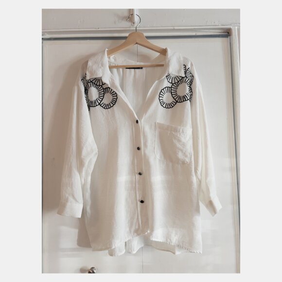 White Semi-Sheer Embroidered Blouse - Picture 1 of 9
